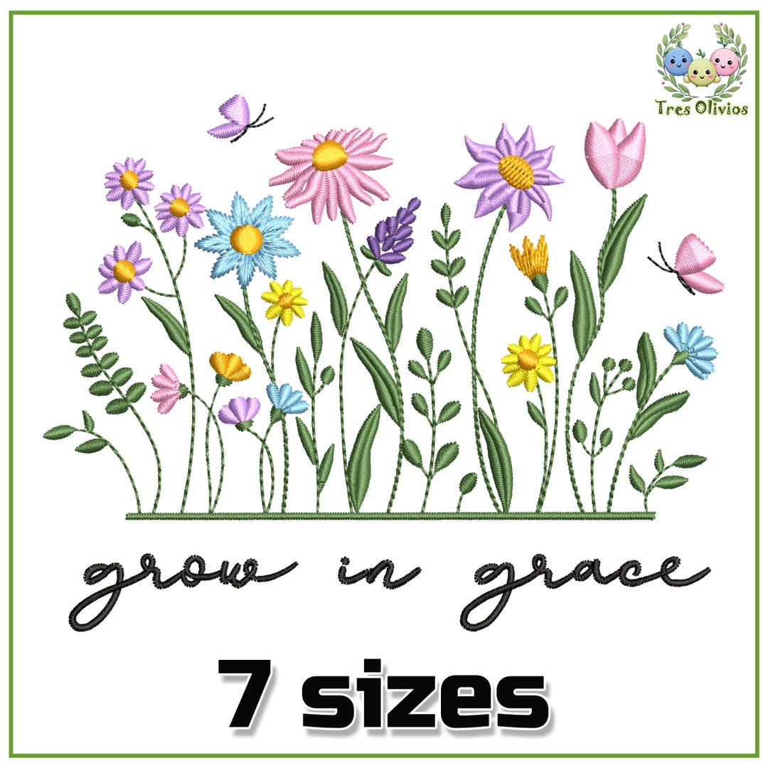 Grow in Grace Machine Embroidery Design, Wildflowers, Floral Bible ...