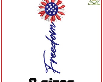 Patriotic Sunflower "Freedom" Machine Embroidery Design. Floral USA, American design. American Modern Design, 8 Sizes pes dst hus jef