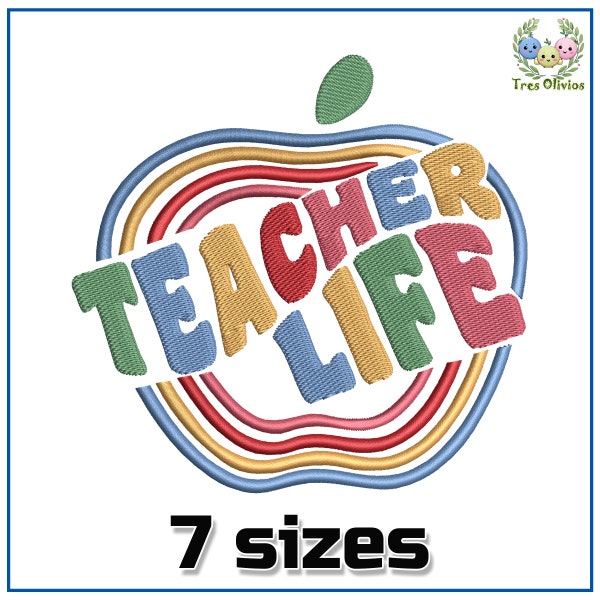 Teacher Life Machine Embroidery Design, Back to School Apple embroidery 4x4 pes dst hus jef