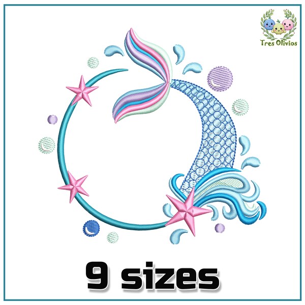 Customizable Mermaid Tail Monogram Machine Embroidery Design, Baby monogram, 9 sizes, pes dst hus jef