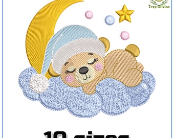 Teddy Bear Sleeping on a Moon Machine Embroidery Design, Baby boy design, Toddler, Dream, Bedroom, Cute, Nursery Decor 4x4 pes dst hus jef
