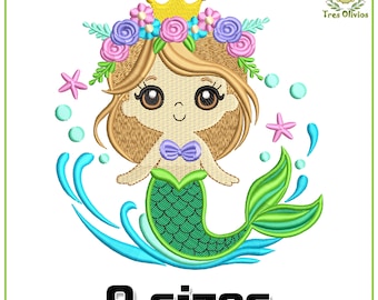 Baby Mermaid Machine Embroidery Design, Cute Girl design, Toddler, Nursery Decor, Summer, mini embroidery pes dst hus jef