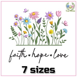 Faith Hope Love Machine Embroidery Design, Modern Floral, Minimalist Flowers, Christian Saying, Jesus Christ, Prayer 4x4 pes dst hus jef