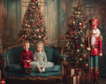 Christmas Nutcracker Digital Backdrop! Christmas backdrop, Santa Claus backdrop, Christmas tree backdrop, Christmas Nutcracker backdrop,