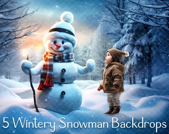 5 Wintery Snowman Digital Backdrops! Winter backdrop, Snow backdrop, Snowman backdrop, Outdoor backdrop, Children backdrop, Maternity,