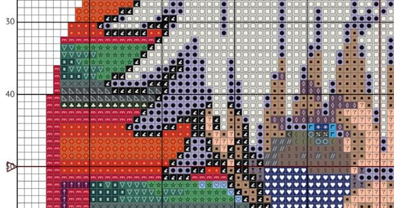 May include: Cross stitch pattern with a variety of colors and shapes, including red, orange, green, blue, and purple. The pattern features a variety of geometric shapes, including squares, triangles, and stars.