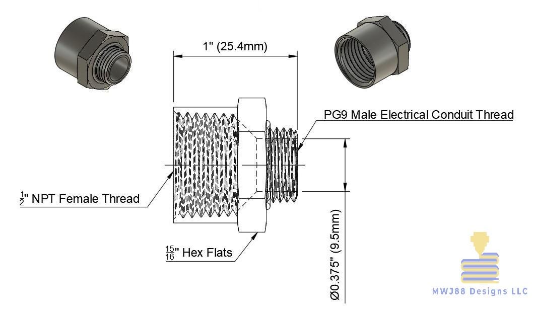 5 Pack - PG9 (M) to 1/2 NPT (F) Threaded Adapter Fitting for Electrical Conduit - Non Metallic - Hong Kong