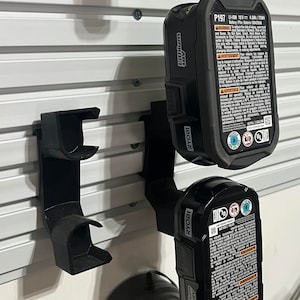 Ryobi 18V Battery Holder Mount for Rubbermaid FastTrack Garage Wall Slat Panel