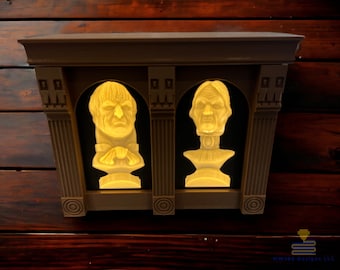 Haunted Backlit Following Inverted Uncle & Aunt Busts Display Statues