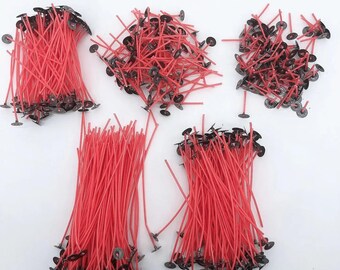 100Pcs Red Candle Wicks, Smokeless Cotton Thread, Various Sizes, Oil Lamps Jar Material, DIY Scented Aroma Soy Wax Paraffin Making Accessory