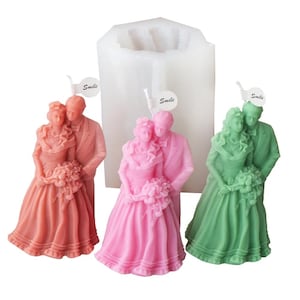 Candle Mold, Food Grade Silicone, 3D Newlyweds Embrace Design, Bride Holding Bouquet Sculpture, Wedding Decor Cake Topper Making Baking Tool