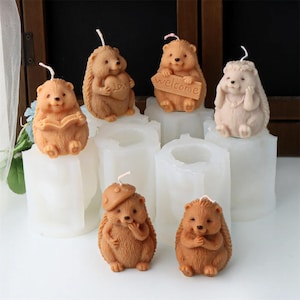 Stampi per candele a forma di riccio 3D, in silicone, vari stili, statuetta di simpatici animali dei cartoni animati, aromaterapia fai da te, produzione di sapone, colata di gesso per artigianato in resina
