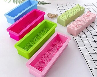 Molde de silicona para jabón de flores, rectangular, con diseño de rosas en relieve, para jabón artesanal, recuerdos de fiesta, accesorio decorativo único.