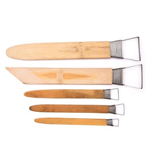 Pottery Clay Scraper Tool, Sawtooth Edge, Bamboo Handle, Ceramic Shaping Detailer