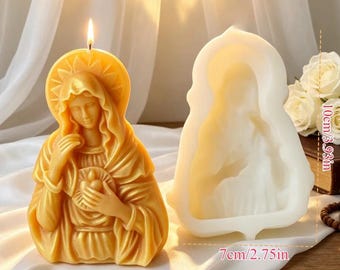 3D Sacred Heart Mary Statue Mold, Silicone, Madonna w/ Halo Candle Making, DIY Wax Resin Casting Plaster Gypsum Crafts ,Religious Home Decor