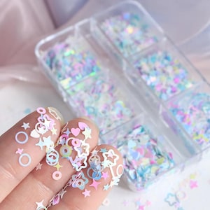 Set med 6 rutmönster av sjöjungfruglitter, stjärnalfabet, cirkelhjärtpaljetter, fyllning av epoxihartsformar, nagelkonstdekor, gör-det-själv-pyssel, smyckestillverkning