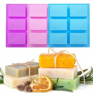 Moule rectangulaire en silicone à 6 cavités, réutilisable et antiadhésif, pour savons, bombes de bain, fondants parfumés et créations en résine.