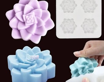 4 Cavity Flower Soap Silicone Mold, Petals Embossed, Reusable, Smooth Template, for DIY Handmade Soap Bar, Scented Candle, Baking Cake Tool