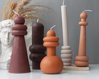 3D Tall Geometric Pillar Candle Mold, Silicone, Various Styles, Ribbed Twist Cylindrical Resin Crafts Plaster, Home Dining Centerpiece Decor
