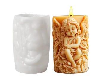 Prayer Angel Relief Silicone Mold, DIY Cylinder Candle Making, Resin Craft, Concrete Gypsum Molding, Religious Spiritual Ornament Decoration