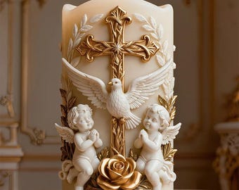 Candle Mold, Silicone, Angel Blessings Embossed Cross Aromatherapy DIY Casting Tool, Wax Melt, Ornament Plaster Church Home Decoration Gift