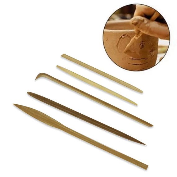 陶器仕上げツール5点セット 竹製 様々なスタイル ティーポットハンドル