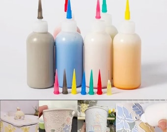 Botella de cerámica flexible (1/5 piezas), boca puntiaguda de plástico, herramientas de deslizamiento, pintura de cerámica, aplicador de bajo vidriado, accesorios de decoración