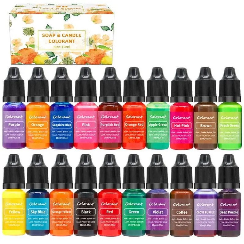Candle Dyes Pigment Set, Liquid Colorant For DIY Soap Coloring, Dye Handmade Crafts Resin Kit, Handmade Making Craft Supplies 20colorsx10ml