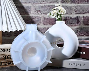 Flower Vase Silicone Mold, Decorative Round Design Epoxy Resin Plaster, Reusable Art Projects Making, Home Decor Craft Ornament Casting Tool