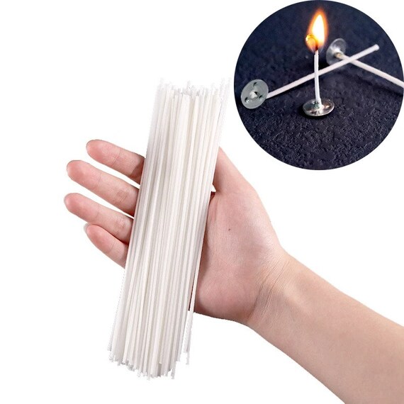 100 Stoppini Per Candele In Cotone Pre-Cerati 20cm Con Base E Portastoppino - Kit Fai Da Te Per Candele, Senza Piombo