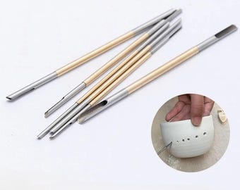 Pottery Copper Hole Punch, Double Head, Anti-slip Wood Handle, for Making Ceramic Model, Art Sculpting Tools, Carving, Artist Reamer Supply