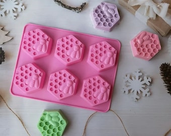 6 Cavity, Honeycomb Soap Silicone Mold, 3D Bee Designs, DIY Handmade Soap Bar Making, Aromatherapy Template, Bath Bombs, Resin Plaster Tools