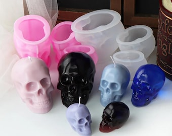 3D Skull Silicone Mold, DIY Scented Candle Aromatherapy Making, Halloween Skeleton Head Molding,  Resin Gypsum Craft Horror Theme Decoration