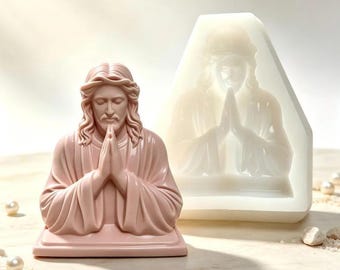 Praying Jesus Candle Mold, Silicone, Religious Portrait Resin Plaster Statue Molding DIY Christian Home Decor Spiritual Handmade Gift Making