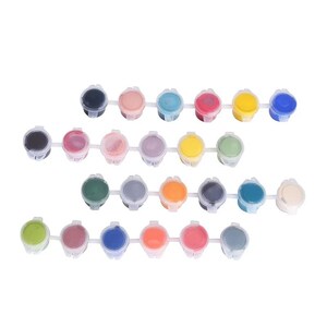 May include: A set of 24 small, colorful paint pots arranged in rows. The paints include a variety of colors such as black, pink, blue, red, yellow, green, orange, and white. Each pot has a clear lid.