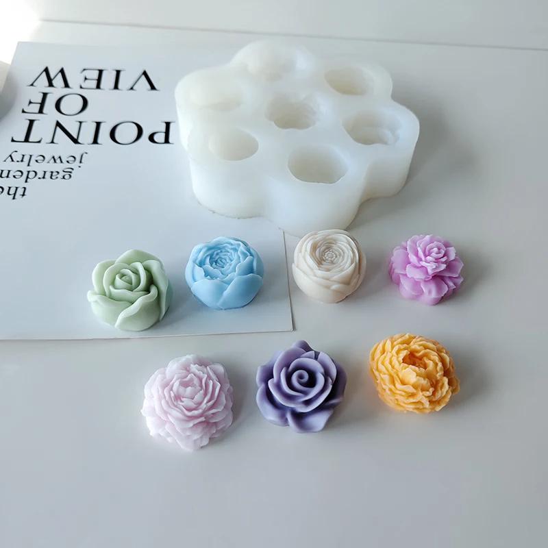 7 Cavity Flower Silicone Mold - For Candles, Soap, Wax, Resin, Chocolate, Baking (Rose/Peony Design, 12x2.5cm)