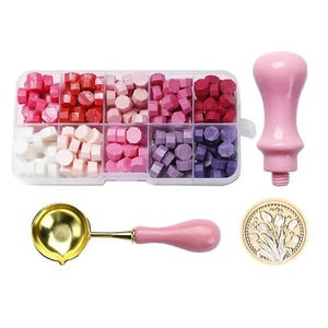 Tulip Wax Seal Stamp Kit, 200pcs, Brass Head Beads Spoon Pink Handle, DIY Wedding Invitation Letters Craft Sealing, Journaling Scrapbooking