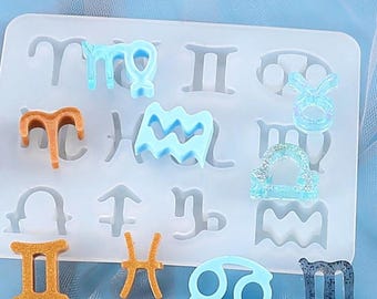 Molde de resina epoxi para 12 horóscopos, silicona, para hacer colgantes y llaveros, herramienta para hacer joyas, accesorios para manualidades con temática astrológica.
