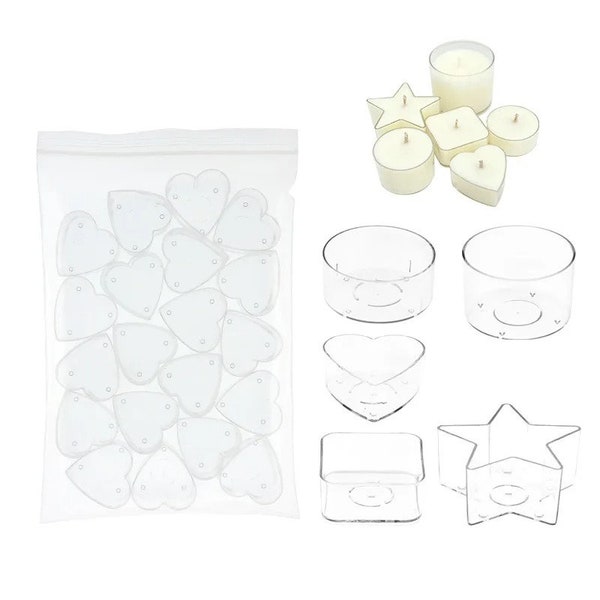 10/20pcs Empty Acrylic Tealight Candle Cup, Clear Wax Jar, DIY Mini Round Heart Scented Candle, High Transparent Flame Retardant Candle Cup