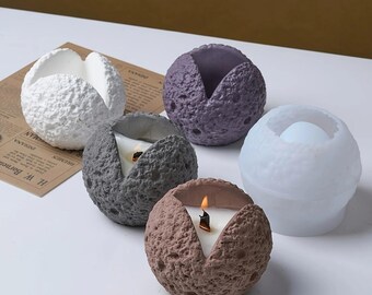 Candle Cup Mold, Silicone, Trivalve Meteorite Ball, Textured Succulent Planter, Flower Pot Plaster Concrete Storage Bowl Casting Home Decor