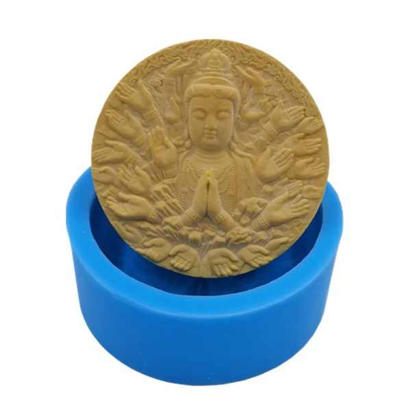 Buddha Hands Silicone Soap Mold, Round, Flexible, Food Grade Template, for DIY Handmade Soap Bar, Baking Cake, Chocolate Casting Supplies