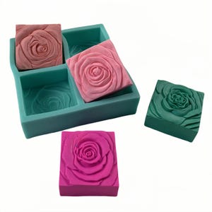 Soap Making Mold, Silicone, 4-Cavity Rose Flower Design, Aromatherapy Scented Candle Crafting, DIY Bath Bomb Resin Wax Melt Mousse Cake Tool