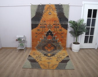 Oversized Vintage Oushak Wool Rug, 5x11 Turkish Pastel Rug