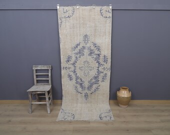 Alfombra azul beige, corredor hecho a mano, corredor vintage 3x8, alfombra de pila baja, corredor Oushak, alfombra de corredor de Turquía, decoración boho, alfombra de corredor antiguo, 3.3x8.1 pies, 16433