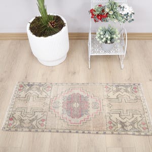 Vintage wollen Anatolisch tapijt: 2 x 4 Turks Oushak-minitapijt