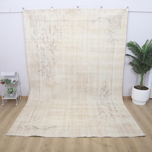 Oushak Turkish Rug 7x11: Vintage Anatolian Wool Cotton Blend