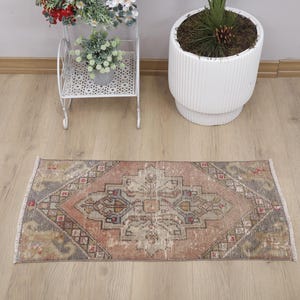 Vintage Turkish Wool Door Mat Rug: Small Oushak Accent (1x3 ft)