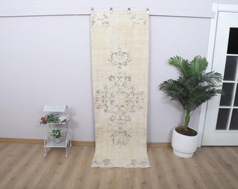 3x8 Vintage Oushak Turkish Runner Rug: Wool & Cotton Hallway Rug