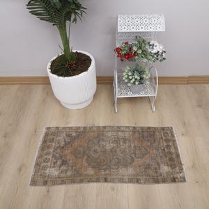 Vintage Turkish Doormat Rug: 2x3 Small Cotton Wool Entryway Rug