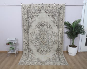 Vintage Oushak Rug 6x9: Wool Anatolian Rug, Pastel Bohemian Decor